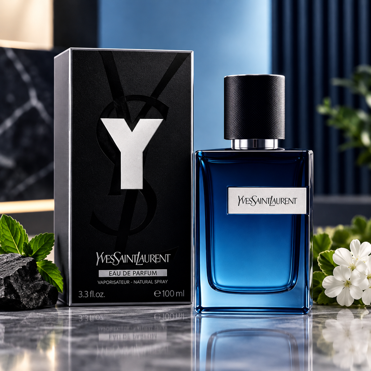 Yves Saint Laurent Y Eau de Parfum for men blue fragrance bottle with box