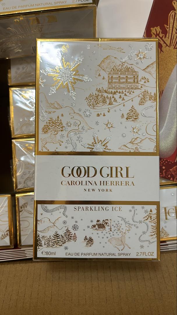 Carolina Herrera Good Girl Sparkling Ice Eau de Parfum 80ml 2.7 fl oz women's perfume in elegant white and gold seasonal packaging.