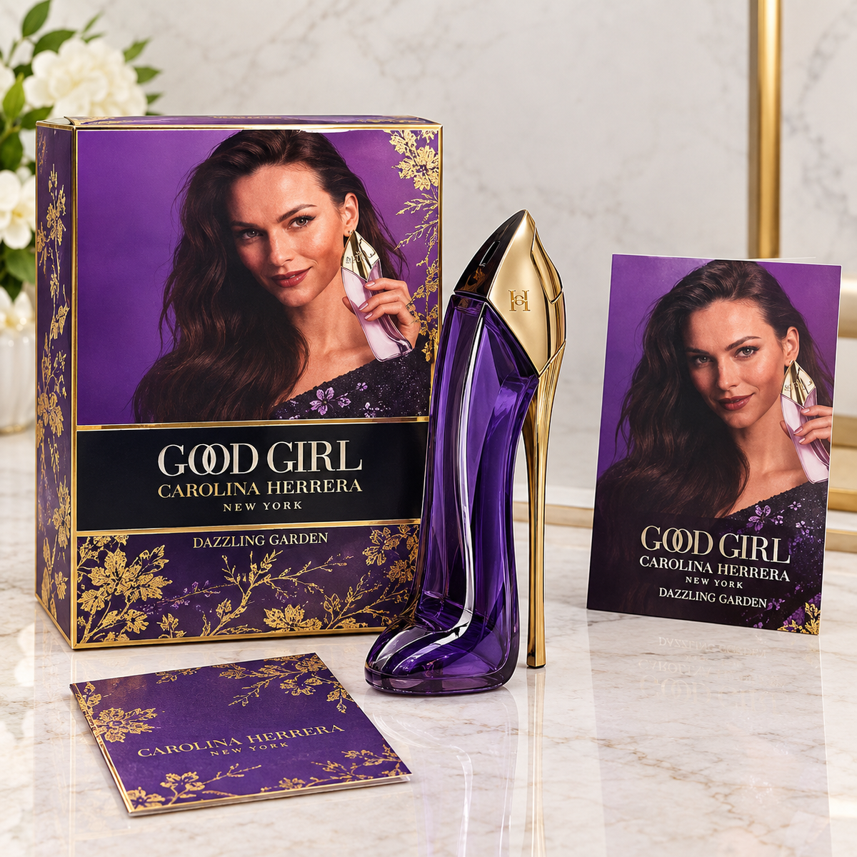 Carolina Herrera Good Girl Dazzling Garden Eau de Parfum 80ml 2.7 fl oz purple and gold perfume boxes.